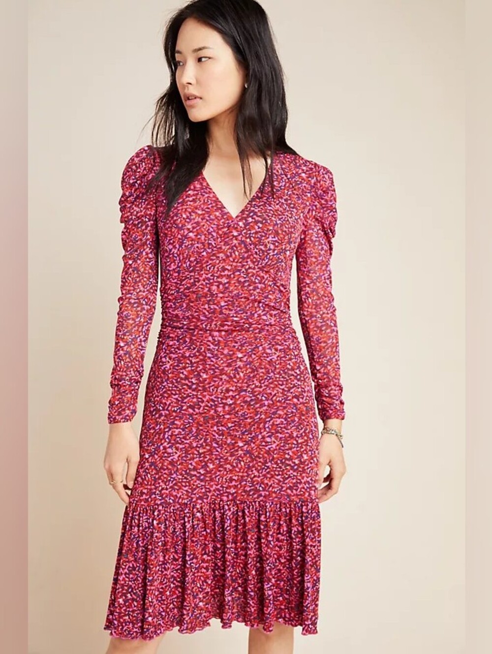 Diane von Furstenberg Alyssa Mesh Midi Dress Scribble Garden Acai Size XL